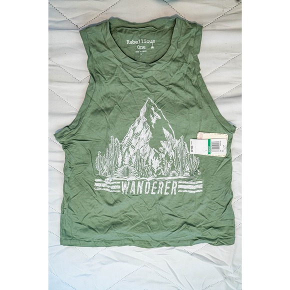 Rebellious One Women's Wanderer Cotton Graphic Tank, Sage, Sz L - Picture 2 of 4
